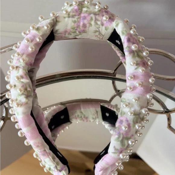 Lele Sadoughi Pink & Green Pearl-Studded Padded Headband - Picture 2 of 6